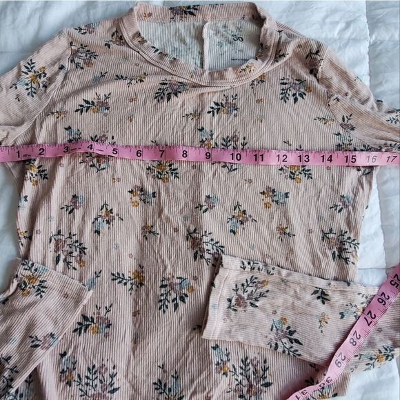 So Juniors Cropped Floral Ribbed Long Sleeve Top XS - Picture 5 of 6